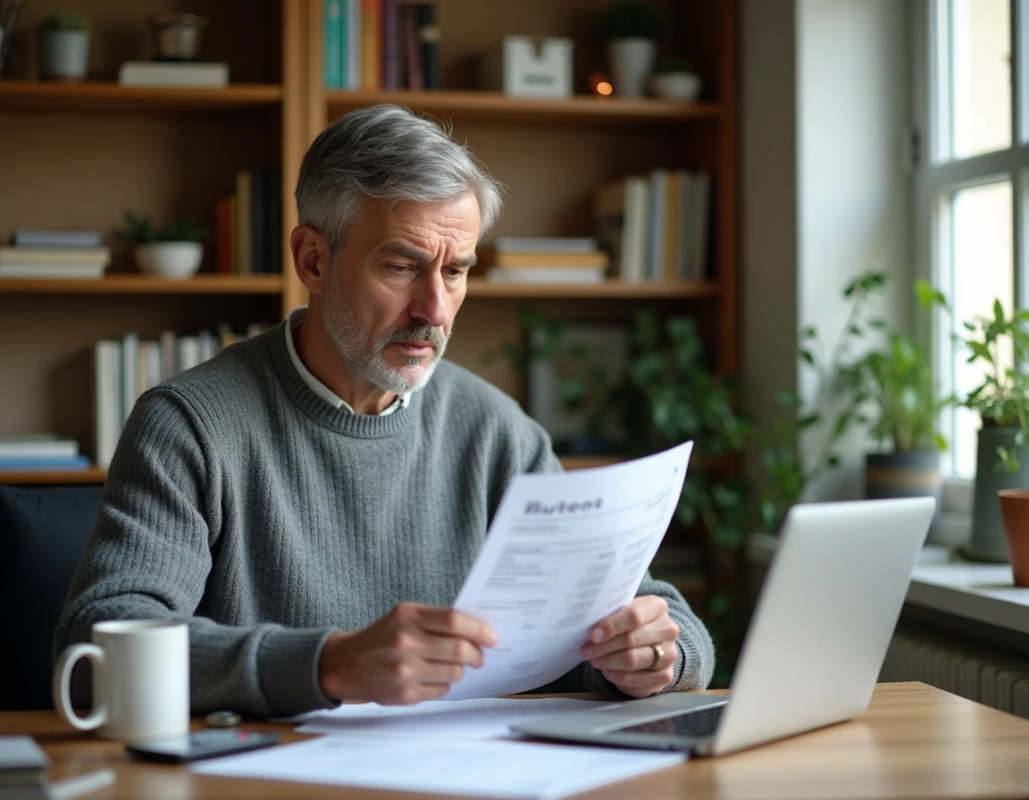 Homme consultant son budget à domicile pour anticiper les nouveaux tarifs ADMR 2026