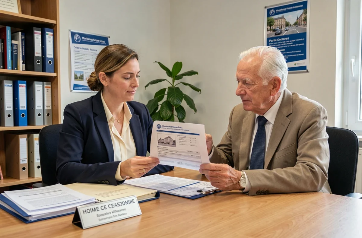 Une conseillère du CASVP accompagnant un senior parisien dans ses démarches d'aide à domicile en bureau municipal