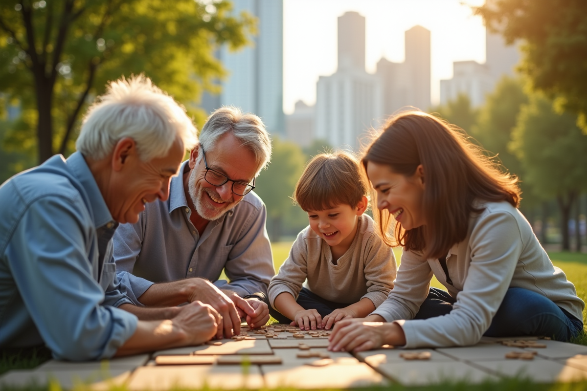 Famille multigeneration en plein air dans un parc urbain