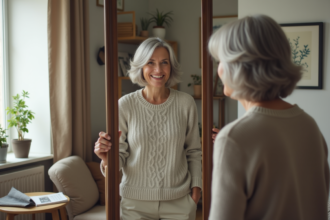 Femme confiante de 60 ans se regardant dans un miroir