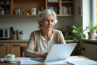 Femme senior française cherchant un emploi à la maison