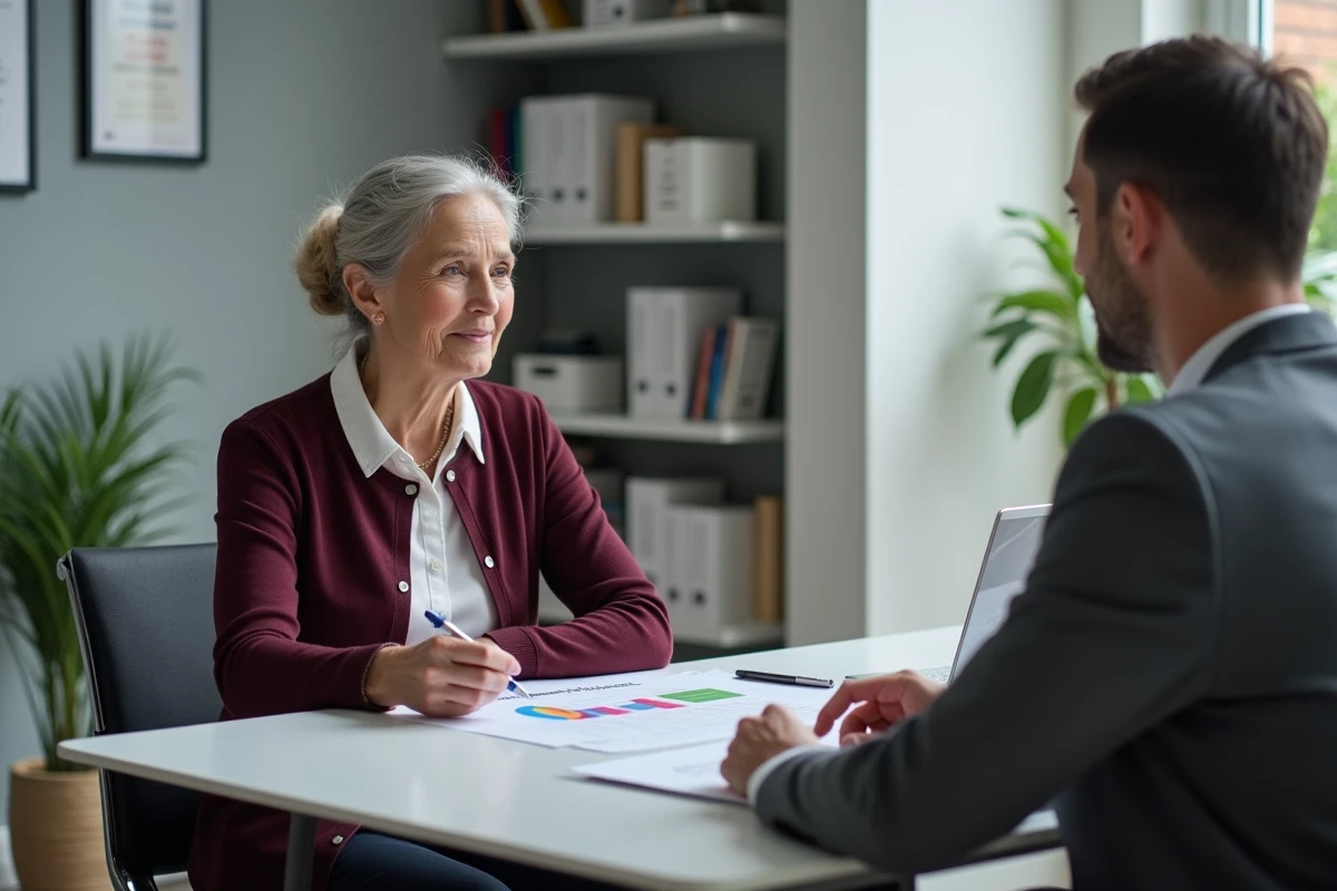 Femme retraitée en réunion avec un conseiller financier discutant de la planification de la retraite