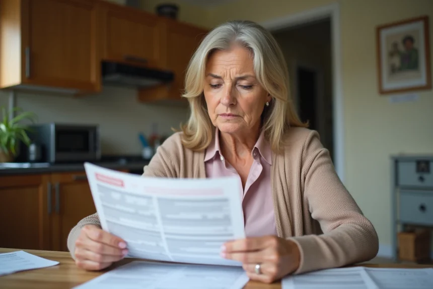 Femme d'âge moyen examinant ses relevés de pension