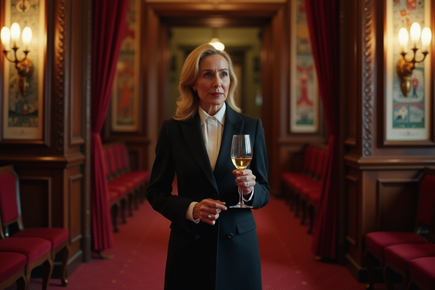 Femme d'âge moyen à l'entrée d'un théâtre élégant