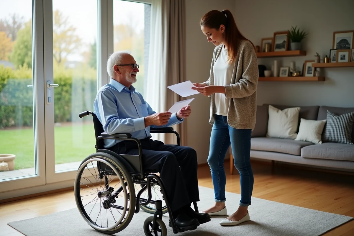 Fille et père discutant avec tablette dans salon lumineux