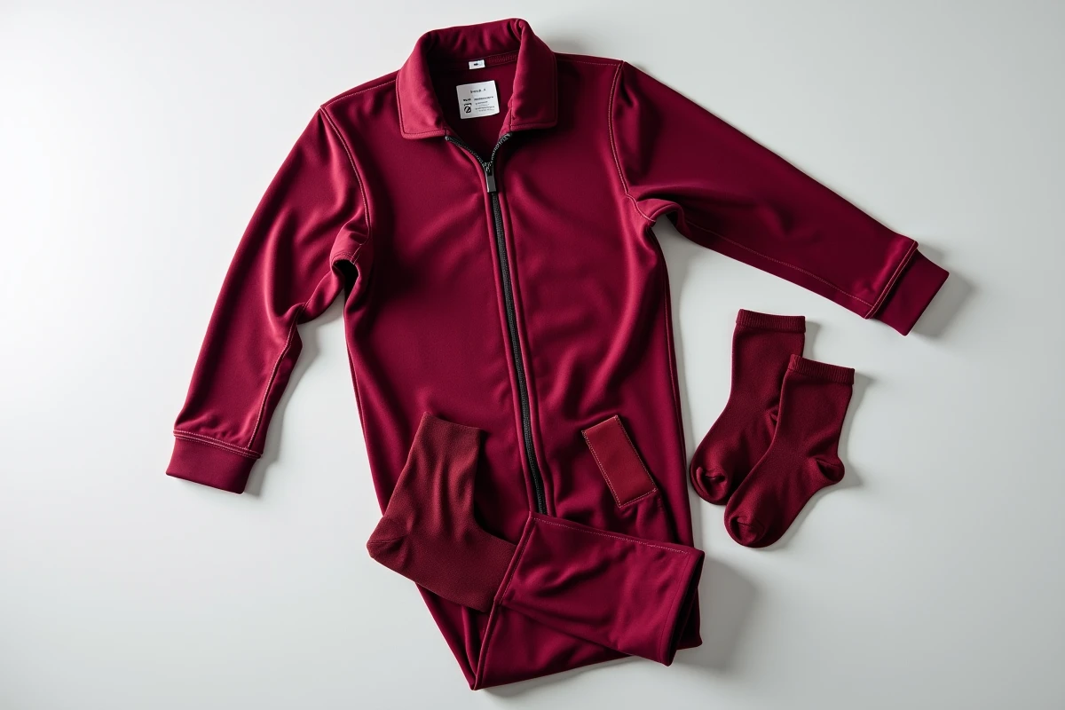 Grenouillère adulte homme bordeaux avec fermeture éclair présentée en flat lay sur fond blanc