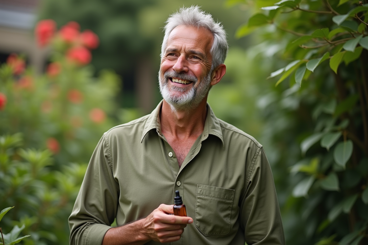Homme dans un jardin avec une goutte d