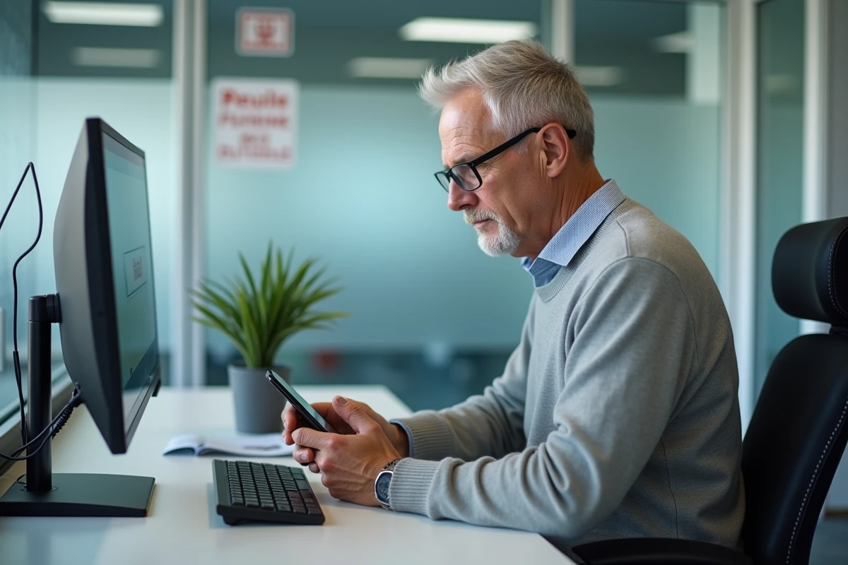 Homme âgé utilisant une application d