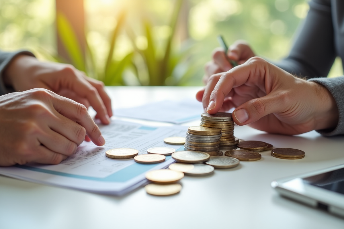 Mains de différentes générations empilant des pièces et papiers de retraite