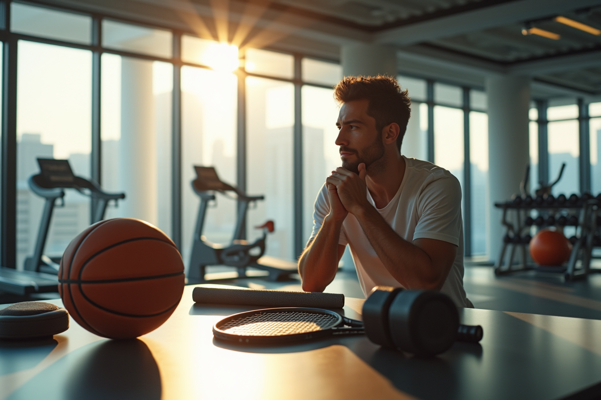 Personne dans une salle de sport moderne avec équipements variés